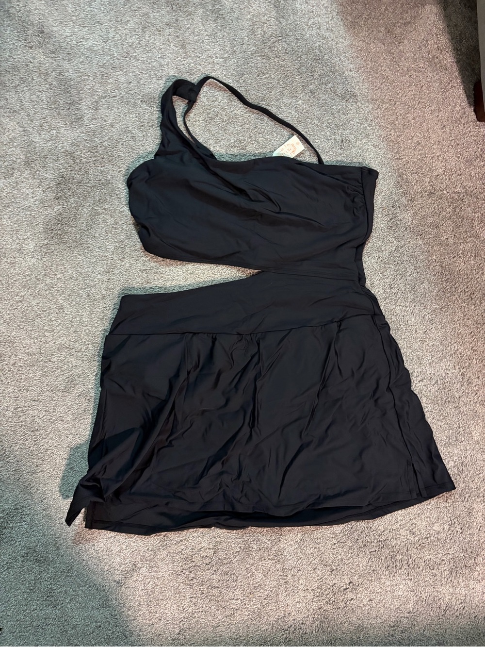 One-Shoulder Black Swimdress with Skirted Hem